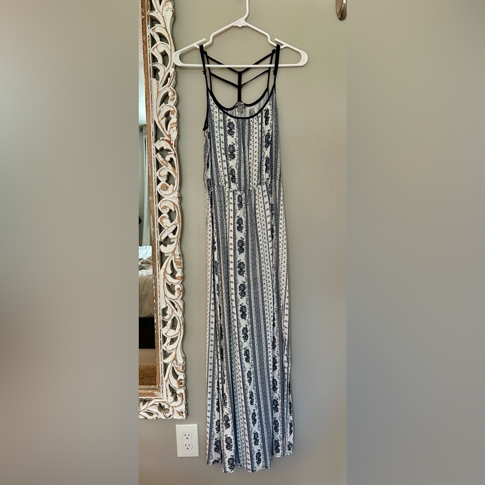 White and blue floral maxi dress